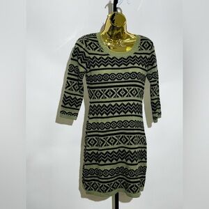 Patterned Black and Cream Knit Dress